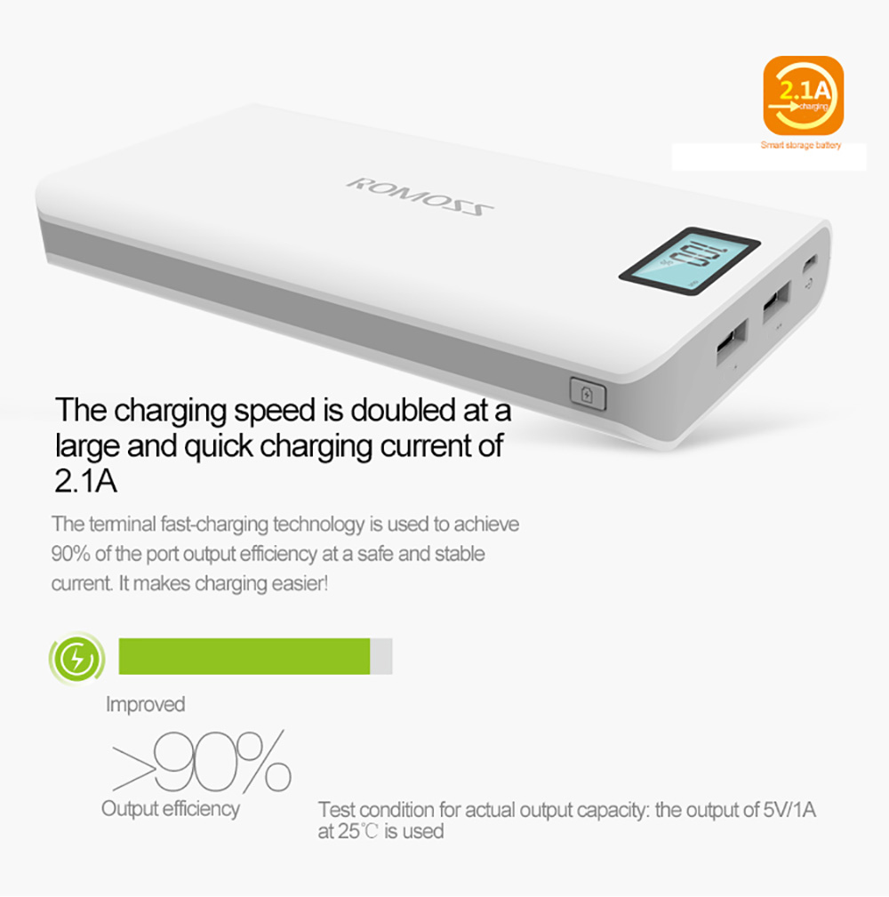ROMOSS Sense 6 Plus LCD 20000mAh Portable Charger External Battery Pack Power Bank Fast Charging for iPhone 5 5S 6S / 6 Plus Samsung Note 5 S6 Edge Plus Android Phones Tablet PCs