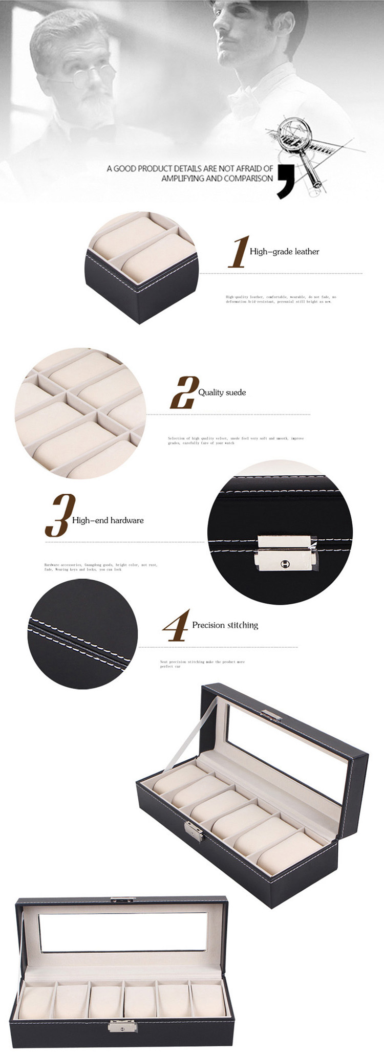 Watch Jewelry Storage Case 6 Grids PU Leather Display Box for Bracelet Shop Watch Jewelry Storage Case 6 Grids PU Leather Display Box for Bracelet Shop