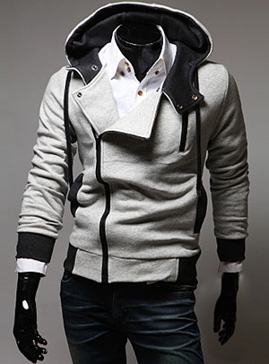 Street Style Side Zipper Studs Long Sleeves Men's  Polyester Hoodies