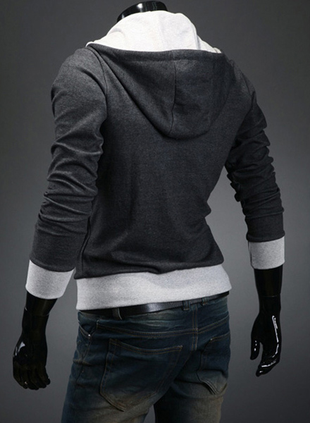 Street Style Side Zipper Studs Long Sleeves Men's  Polyester Hoodies