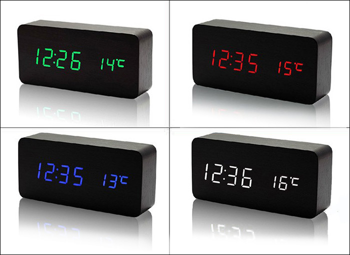 AJ6035 LED Wooden Alarm Clock Time Temperature Week Calendar Display for Home Office