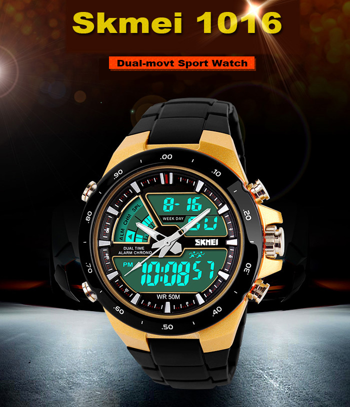 Skmei 1016 Water Resistance Sports LED Watch with Japan Double Movt Date Day Alarm Stopwatch Function Rubber Band Skmei 1016 Water Resistance Sports LED Watch with Japan Double Movt Date Day Alarm Stopwatch Function Rubber Band