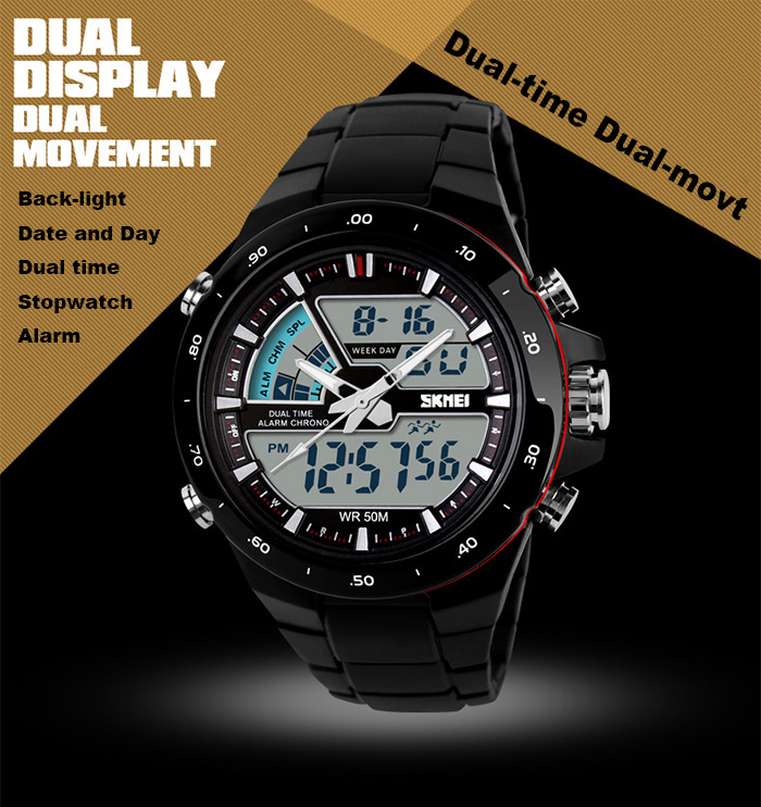 Skmei 1016 Water Resistance Sports LED Watch with Japan Double Movt Date Day Alarm Stopwatch Function Rubber Band Skmei 1016 Water Resistance Sports LED Watch with Japan Double Movt Date Day Alarm Stopwatch Function Rubber Band