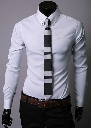 Fashion Lapel Hidden Plaid Solid Color Long Sleeve Cotton Men's Dress Shirt
