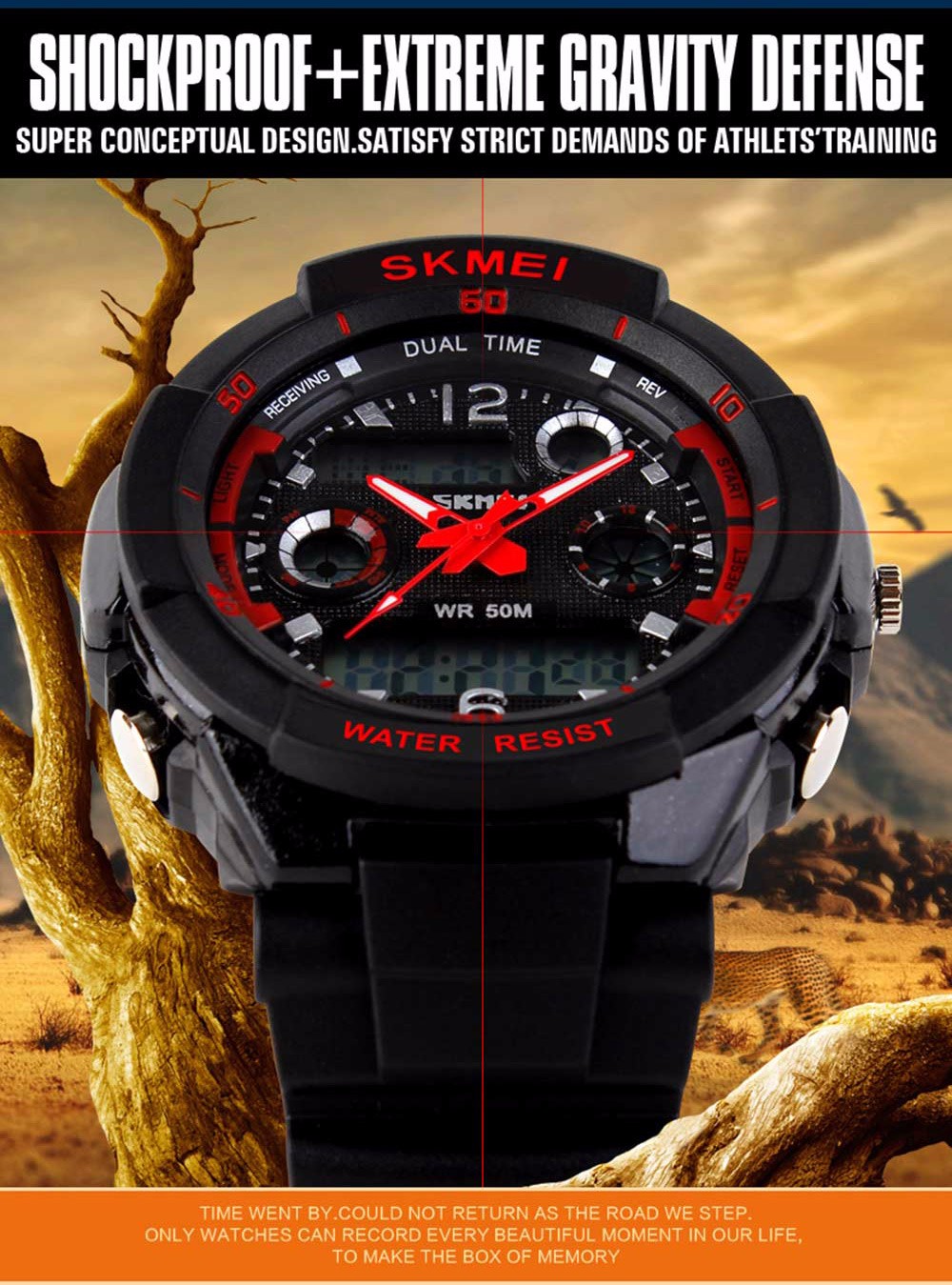 Skmei 1060  Green LED Military Watch with 2 Time Zone Chronograph Double Movts and Round Dial