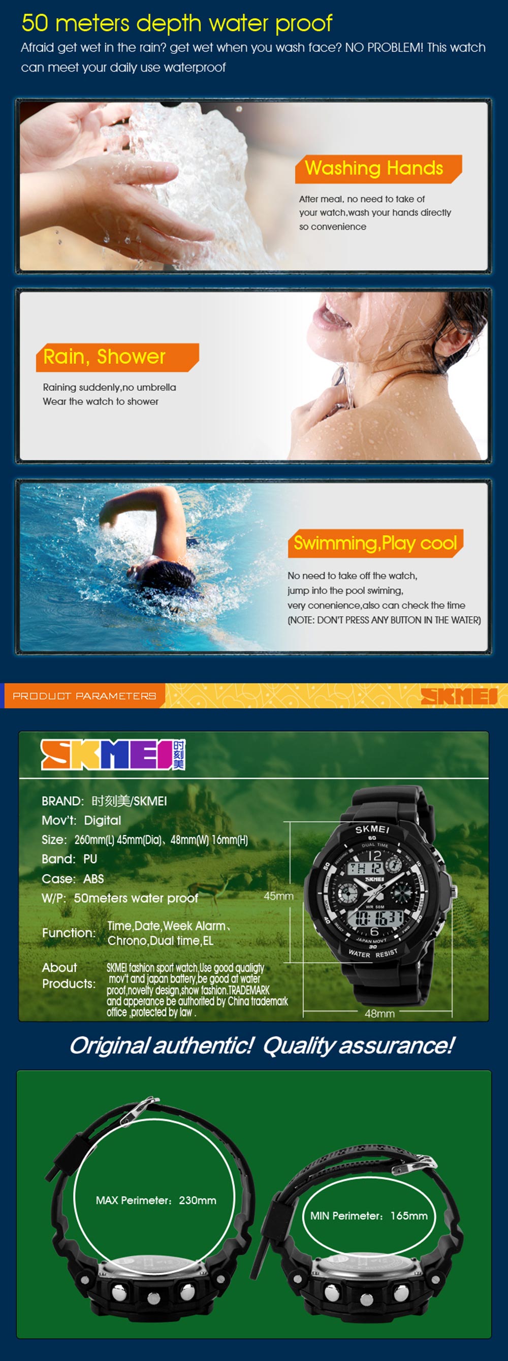 Skmei 1060  Green LED Military Watch with 2 Time Zone Chronograph Double Movts and Round Dial