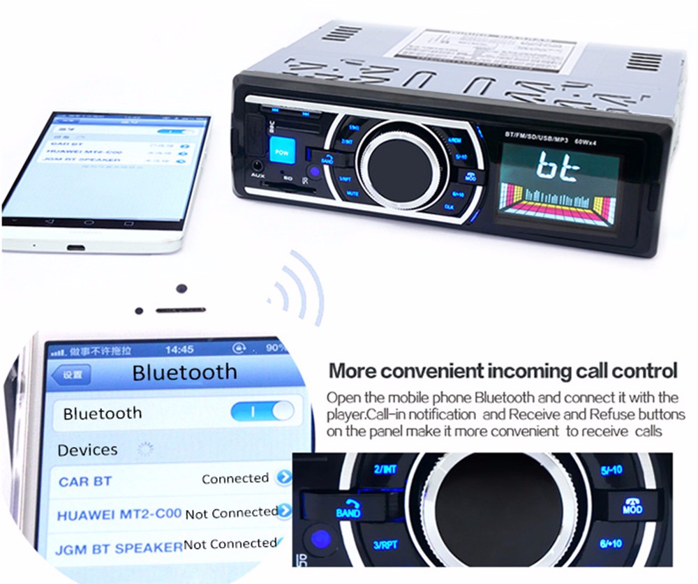 12V Car Stereo In-Dash FM Radio MP3 Audio Player Support Bluetooth 3.0 with USB SD AUX Port
