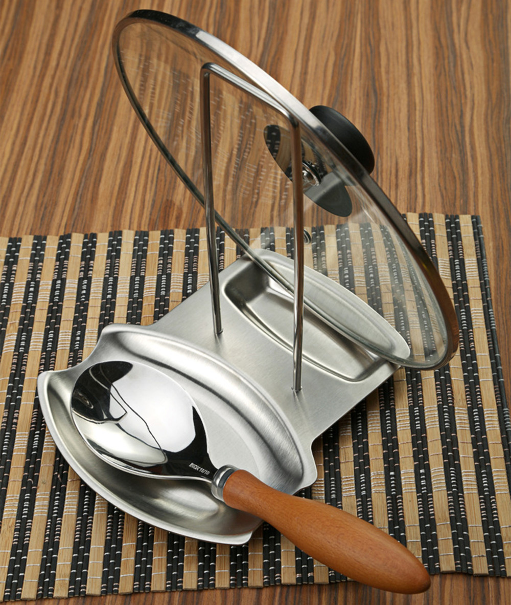 Stainless Steel Pan Pot Rack Cover Lid Rest Stand Spoon Holder Stainless Steel Pan Pot Rack Cover Lid Rest Stand Spoon Holder