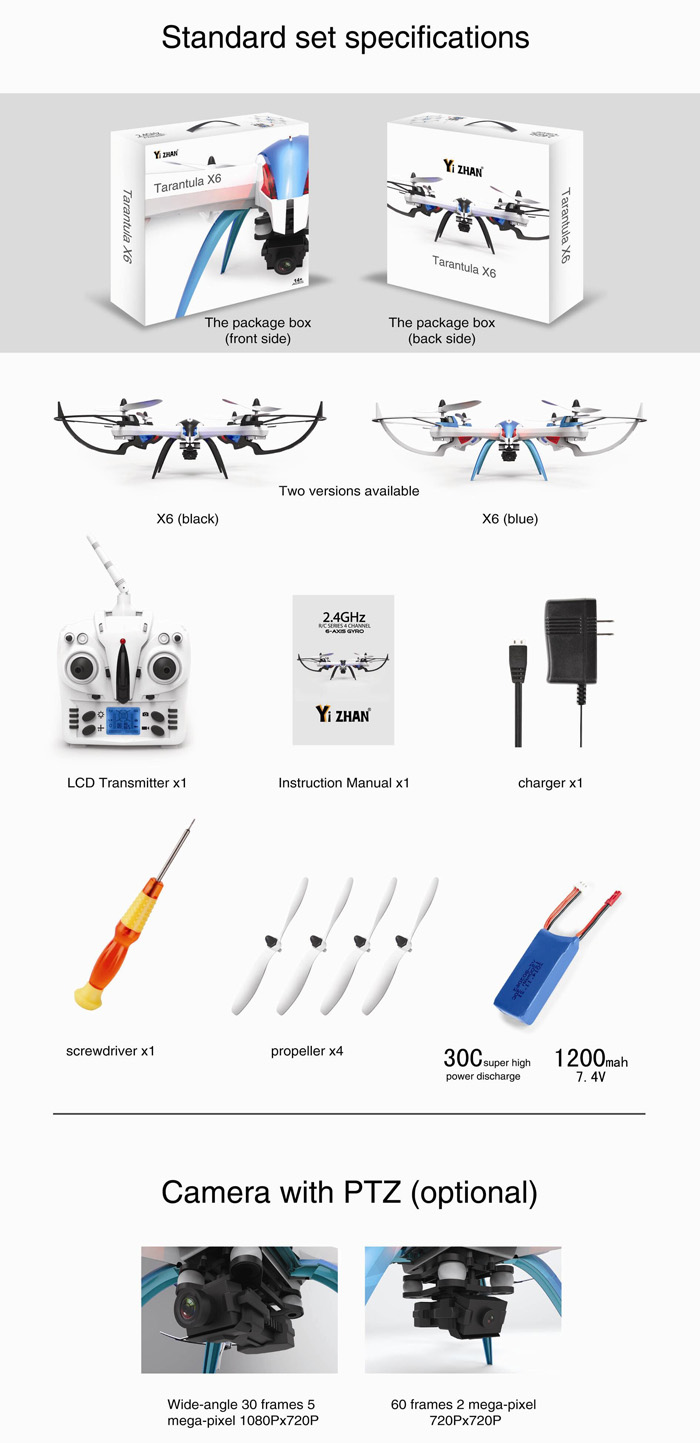 Yizhan Tarantula X6 Yizhan Tarantula X6 - 1 2.4G 4CH RC Quadcopter with 1080p 5.0MP Camera Hyper IOC Function - US Plug