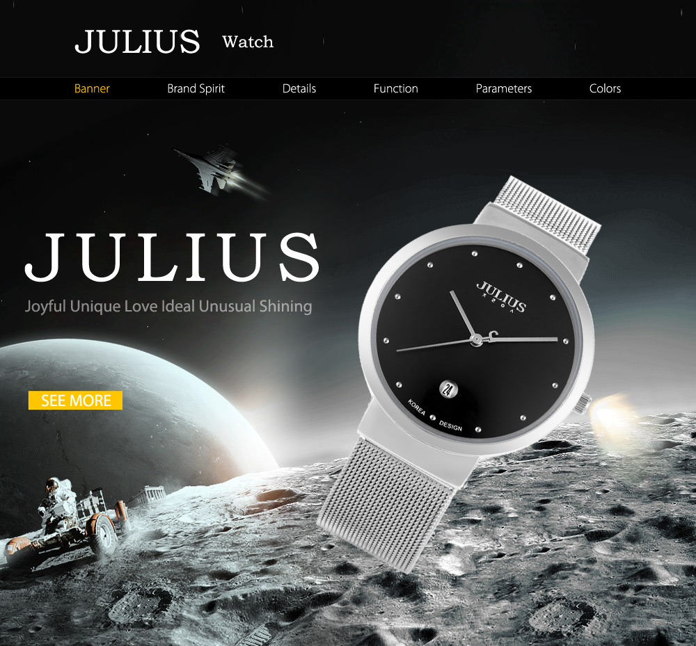 Julius JA - 426M Male Ultrathin Stainless Steel Mesh Band Quartz Wrist Watch Julius JA - 426M Male Ultrathin Stainless Steel Mesh Band Quartz Wrist Watch