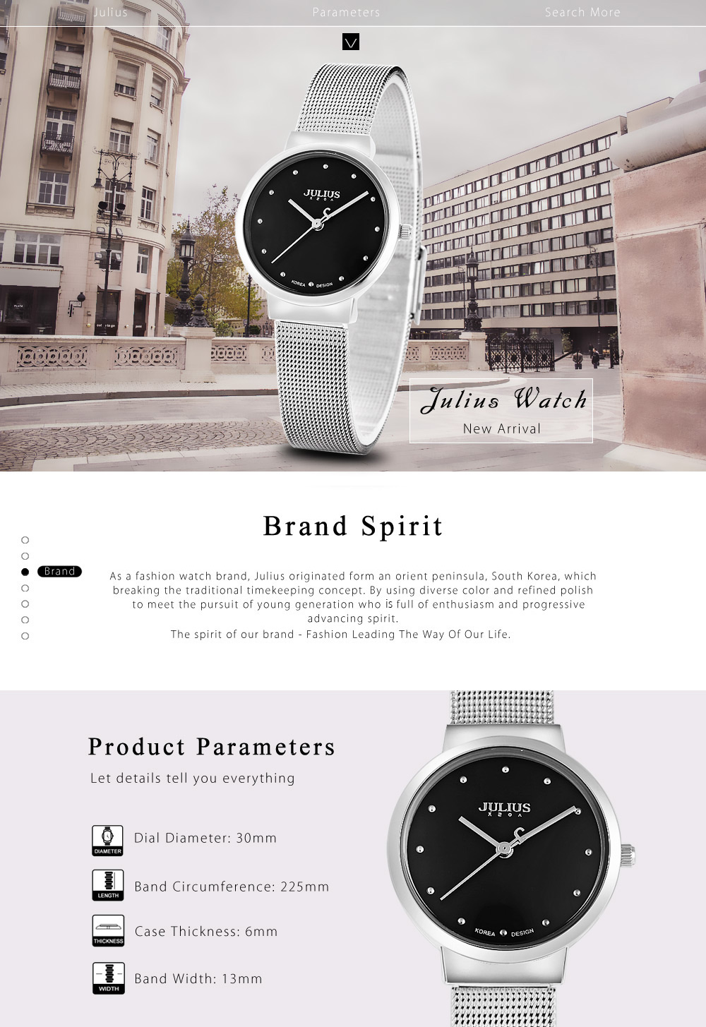 Julius JA - 426L Female Ultrathin Stainless Steel Mesh Band Quartz Wrist Watch Julius JA - 426L Female Ultrathin Stainless Steel Mesh Band Quartz Wrist Watch