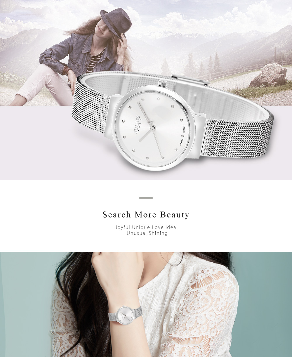 Julius JA - 426L Female Ultrathin Stainless Steel Mesh Band Quartz Wrist Watch Julius JA - 426L Female Ultrathin Stainless Steel Mesh Band Quartz Wrist Watch