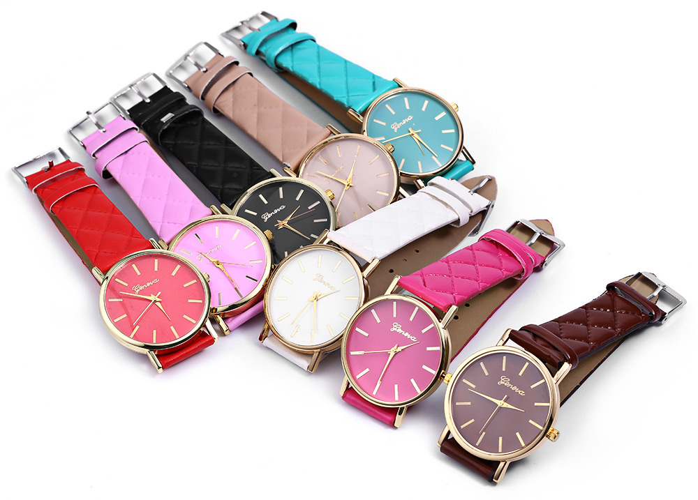 Women Quartz Watch Checks Leather Band Round Dial Women Quartz Watch Checks Leather Band Round Dial