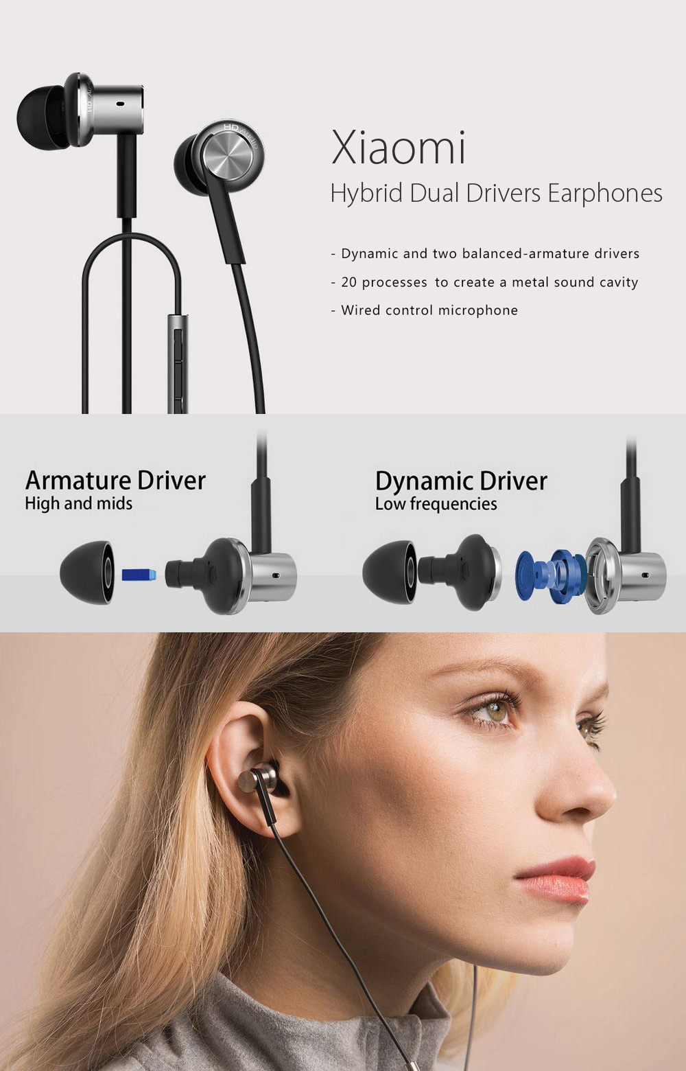 Original Xiaomi Mi IV In-ear 3.5mm Hybrid Dynamic and Two Balanced-armature Drivers Earphones with Microphone Original Xiaomi Mi IV In-ear 3.5mm Hybrid Dynamic and Two Balanced-armature Drivers Earphones with Microphone