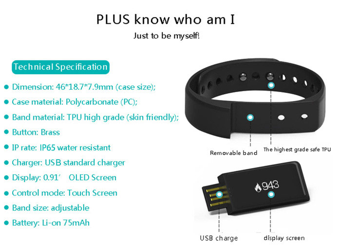 I5 Plus Smart Bracelet IP65 Bluetooth 4.0 Watch Wristband Sleep Monitoring Sports Tracking Remote Camera