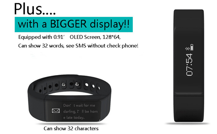 I5 Plus Smart Bracelet IP65 Bluetooth 4.0 Watch Wristband Sleep Monitoring Sports Tracking Remote Camera