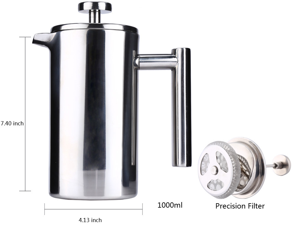1000ML Stainless Steel Cafetiere French Press with Filter Double Wall