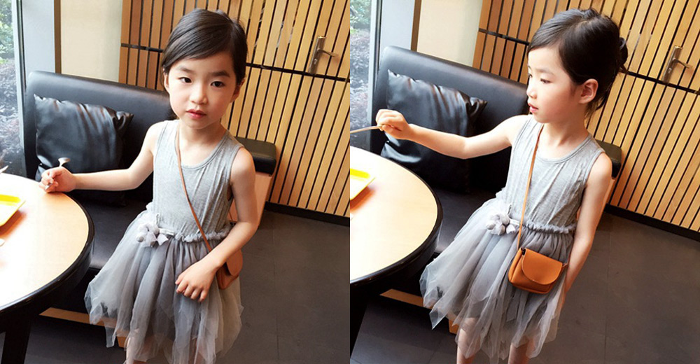 Han Edition Jewel Neck Sleeveless Solid Color Asymmetric Gauze Girls Princess Dress