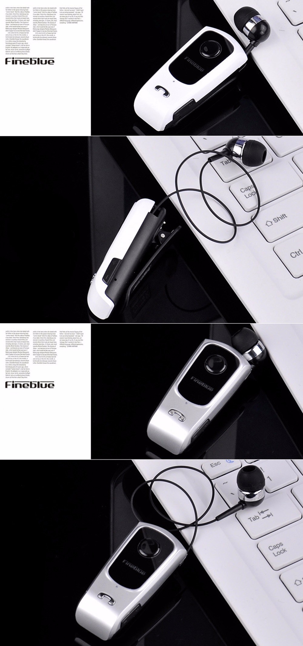 FINEBLUE F920 Wireless Bluetooth V4.0 Headphone Calls Vibration Remind Wear Clip Headset