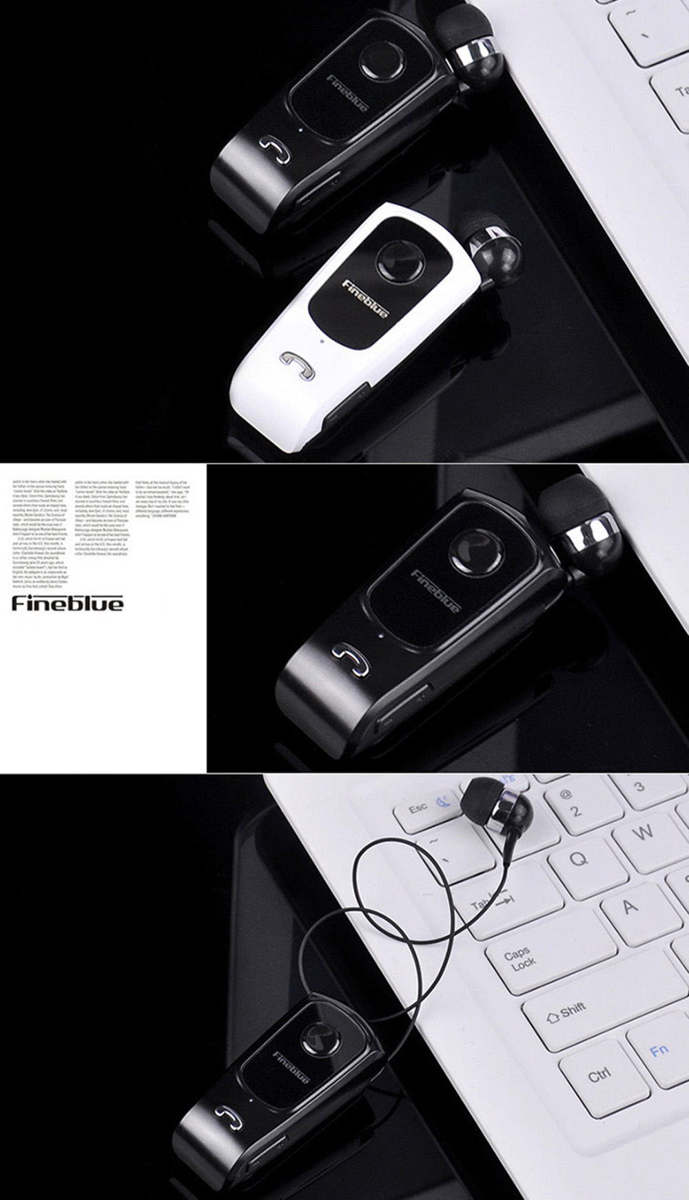 FINEBLUE F920 Wireless Bluetooth V4.0 Headphone Calls Vibration Remind Wear Clip Headset