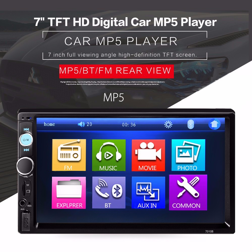 7010B 7 inch Bluetooth V2.0 TFT Screen Car Audio Stereo MP5 Player 12V Auto Video Support AUX FM USB SD MMC Remote Control