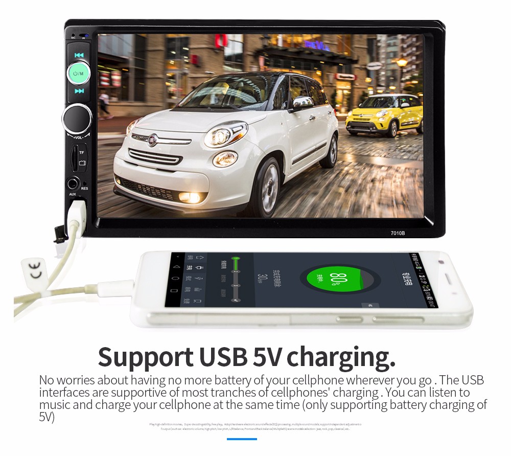7010B 7 inch Bluetooth V2.0 TFT Screen Car Audio Stereo MP5 Player 12V Auto Video Support AUX FM USB SD MMC Remote Control