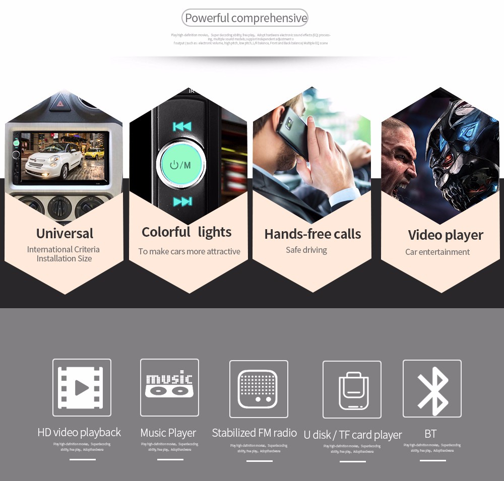 7010B 7 inch Bluetooth V2.0 TFT Screen Car Audio Stereo MP5 Player 12V Auto Video Support AUX FM USB SD MMC Remote Control