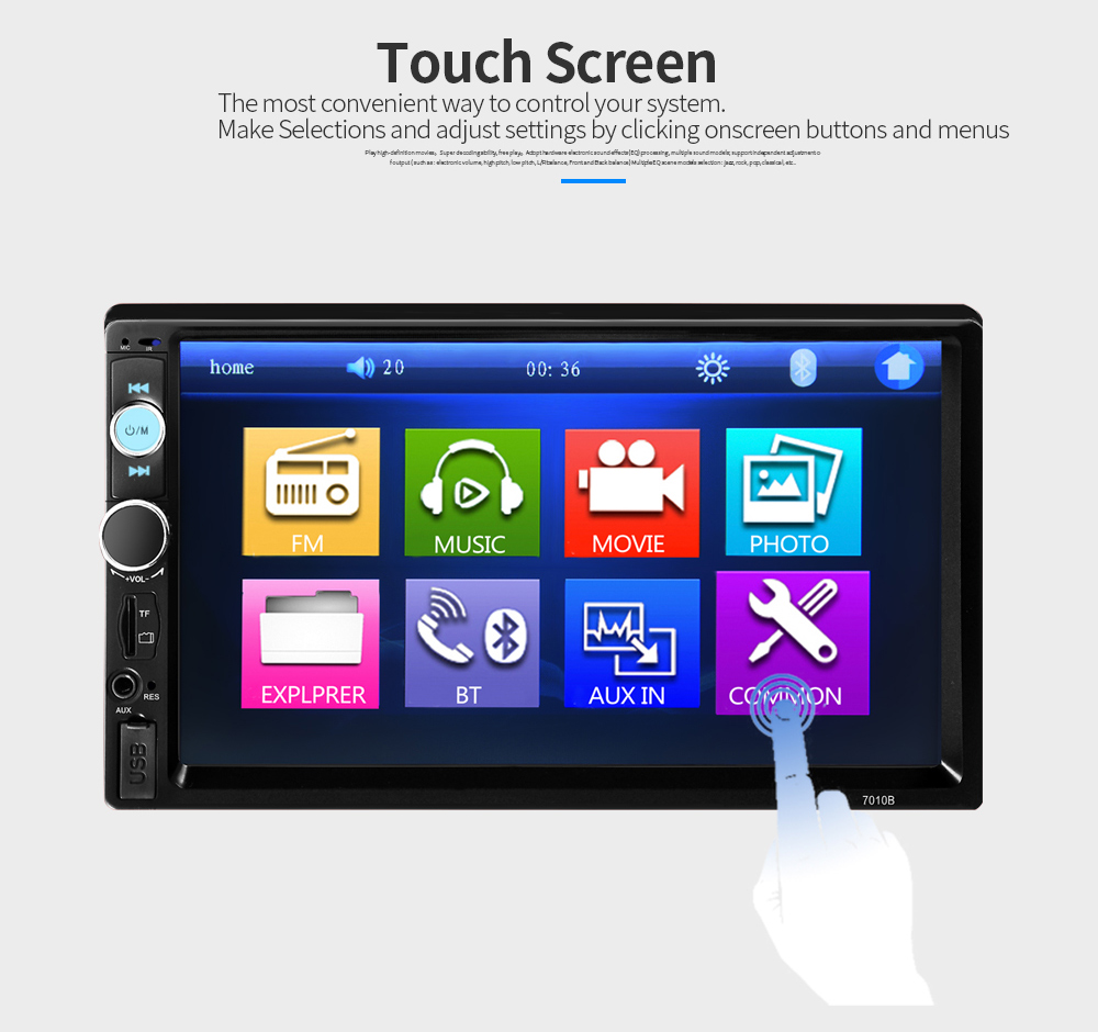 7010B 7 inch Bluetooth V2.0 TFT Screen Car Audio Stereo MP5 Player 12V Auto Video Support AUX FM USB SD MMC Remote Control