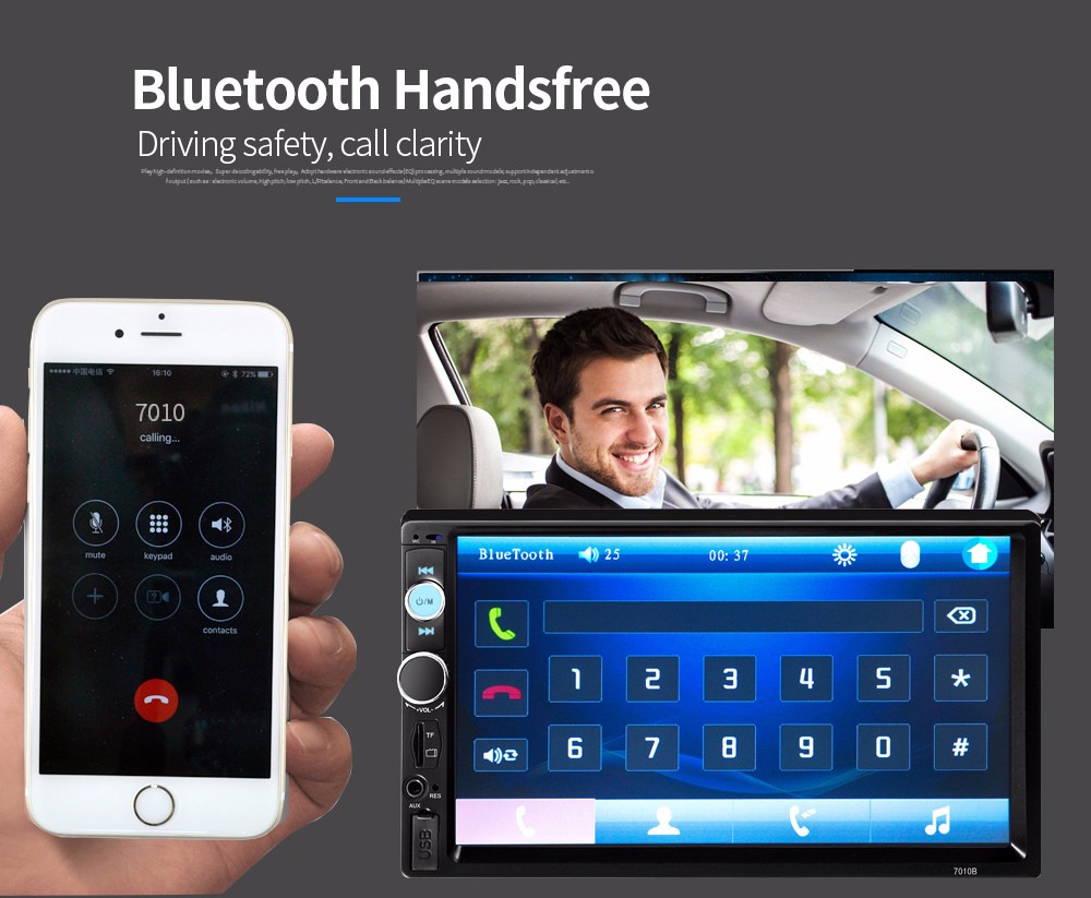7010B 7 inch Bluetooth V2.0 TFT Screen Car Audio Stereo MP5 Player 12V Auto Video Support AUX FM USB SD MMC Remote Control