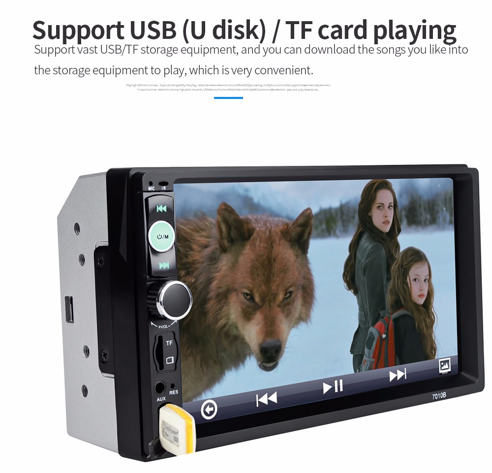 7010B 7 inch Bluetooth V2.0 TFT Screen Car Audio Stereo MP5 Player 12V Auto Video Support AUX FM USB SD MMC Remote Control