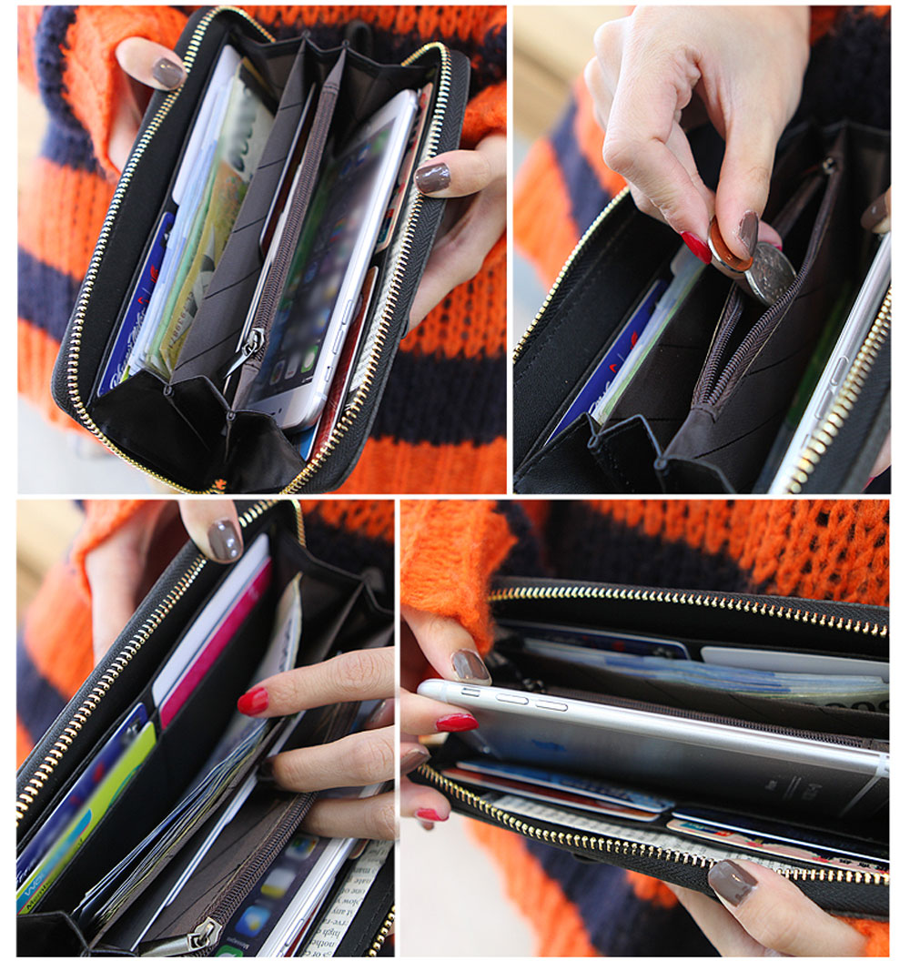 Lady Bowknot Embellishment Lichee Pattern Horizontal Zipper Wallet