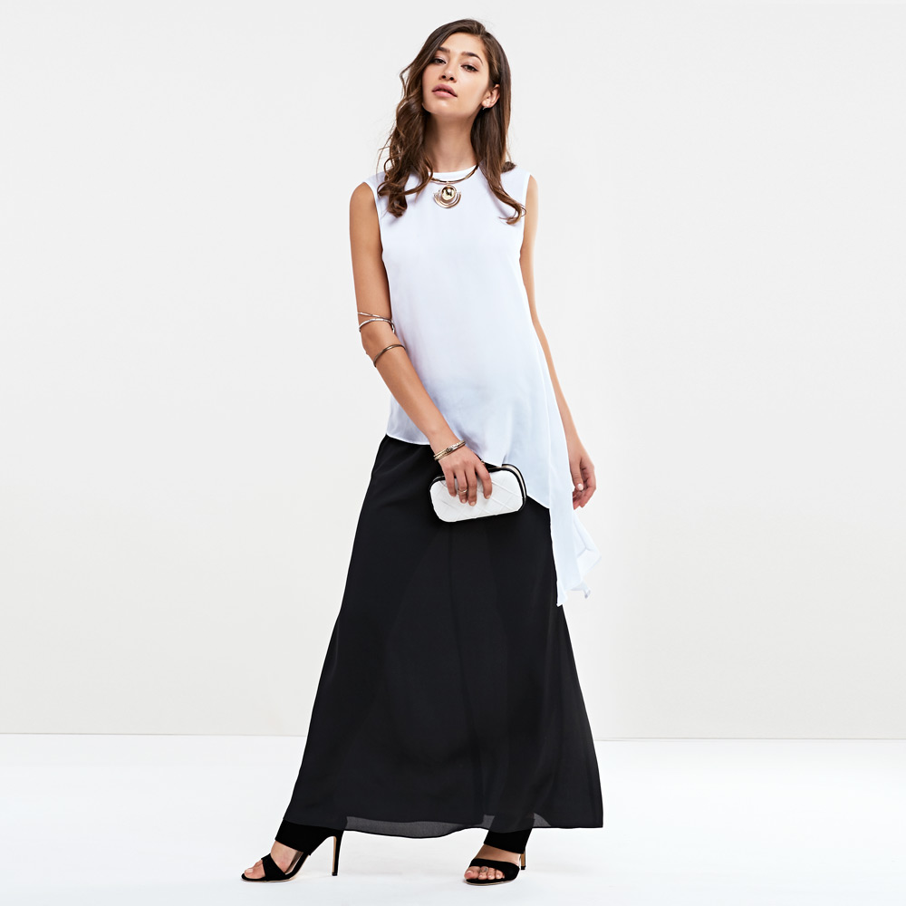 Chic Elastic Waist Solid Color Women Chiffon Skirt
