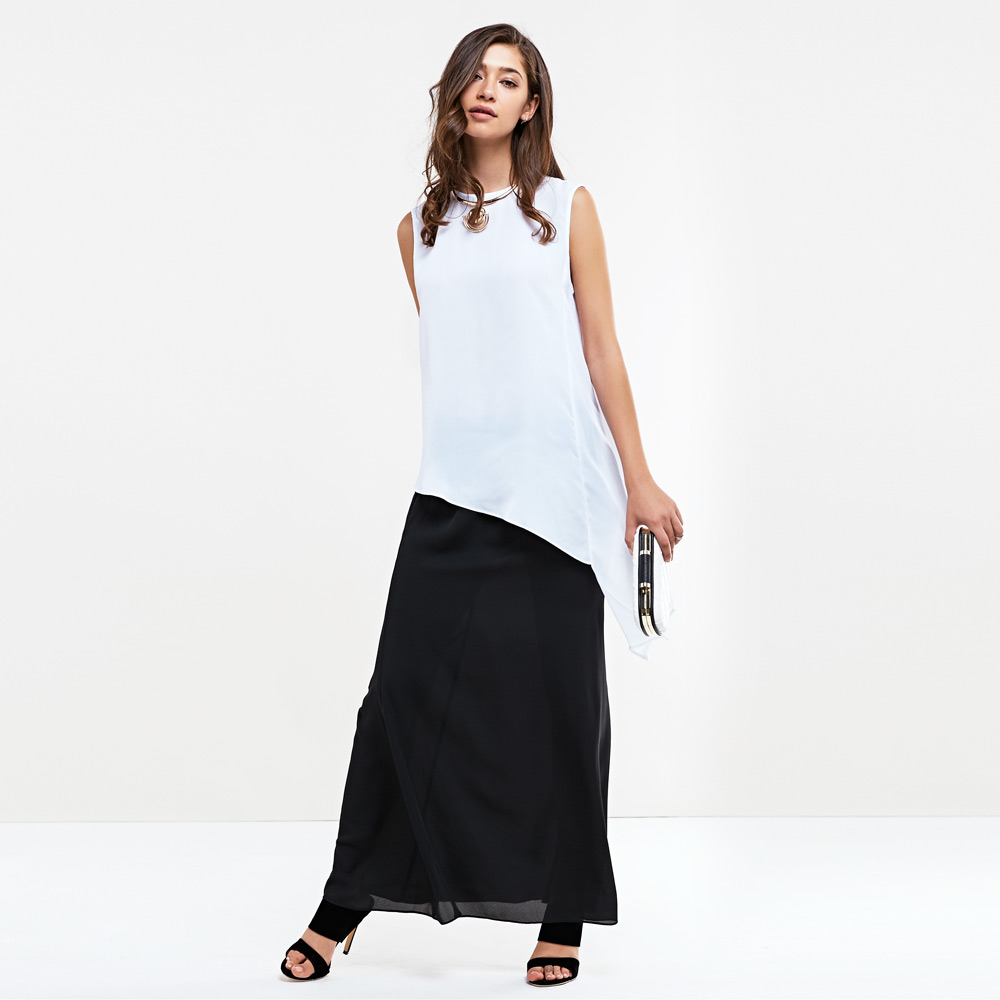 Chic Elastic Waist Solid Color Women Chiffon Skirt