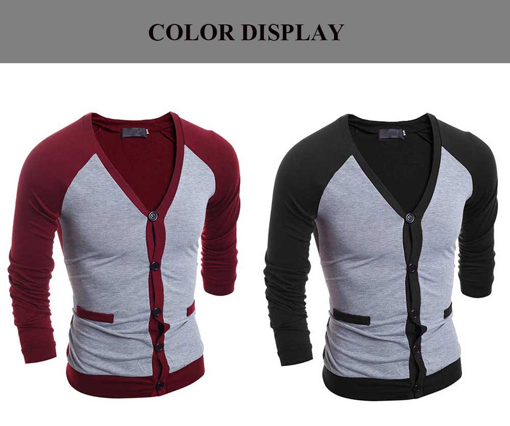 Casual Patchwork V Neck Long Sleeve Shirt for Men