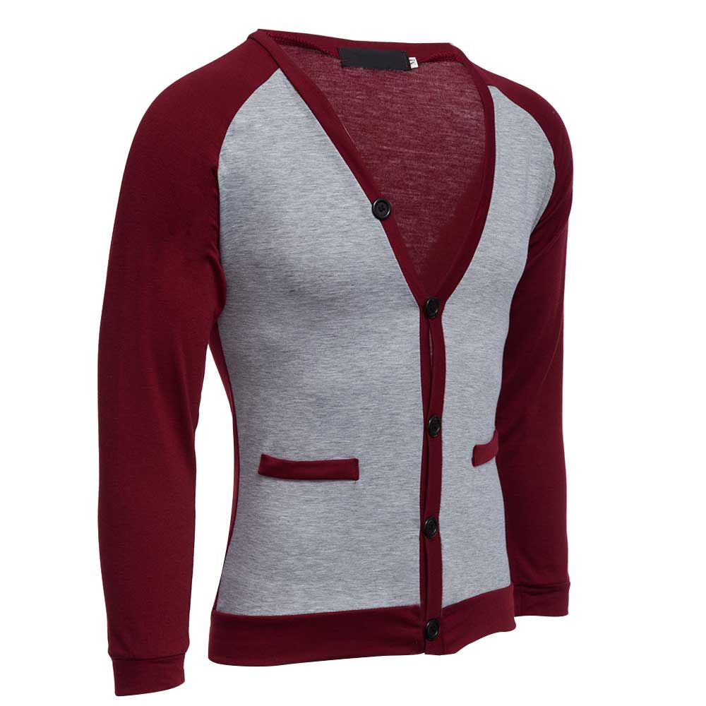 Casual Patchwork V Neck Long Sleeve Shirt for Men
