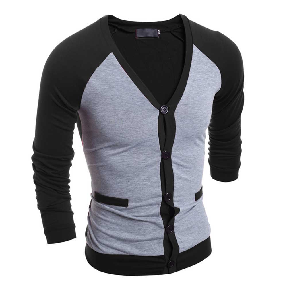 Casual Patchwork V Neck Long Sleeve Shirt for Men