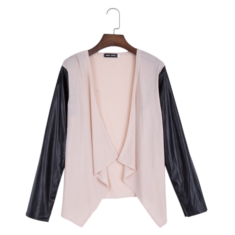 Simple Collarless Long Sleeve Spliced Knitted Asymmetrical Cardigan