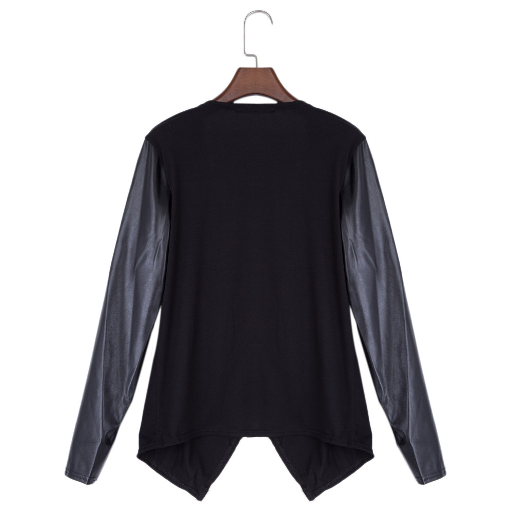 Simple Collarless Long Sleeve Spliced Knitted Asymmetrical Cardigan