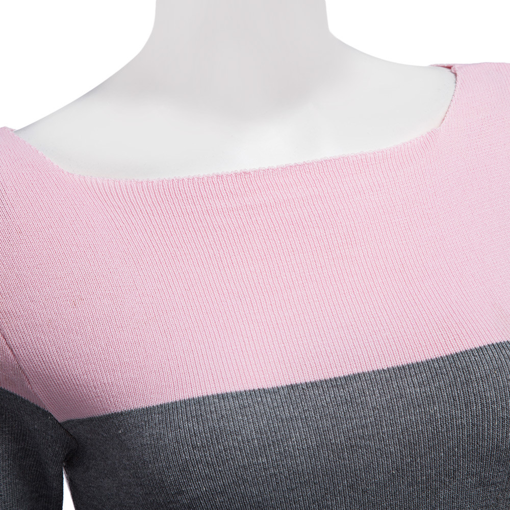 Brief Round Collar Color Block Knitted Women Pullover