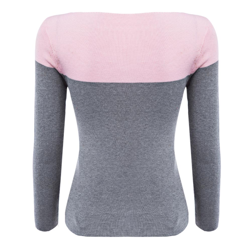 Brief Round Collar Color Block Knitted Women Pullover