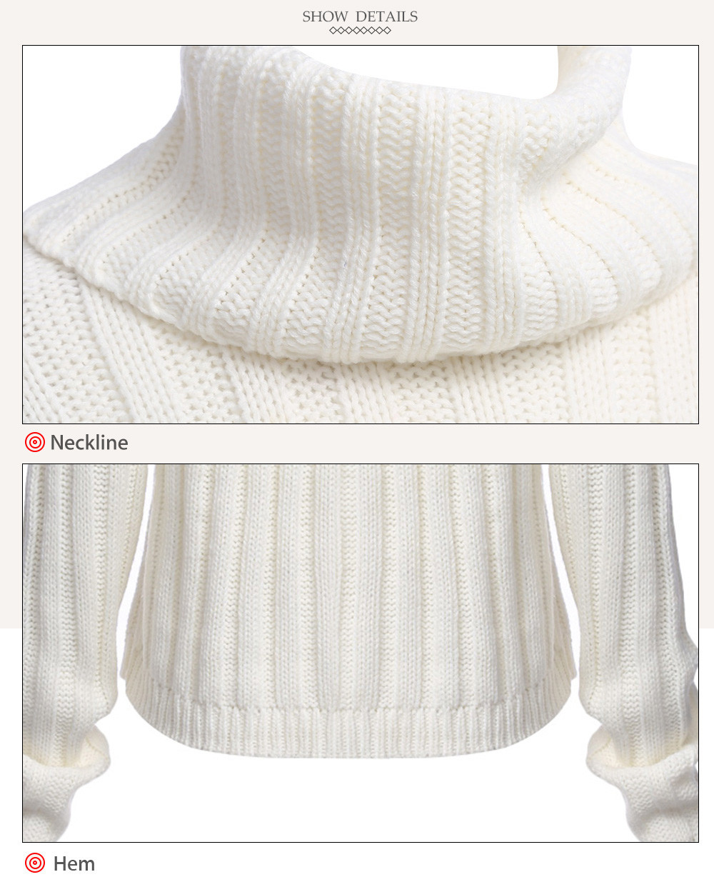 Fashionable Turtleneck Long Sleeve Knitted Pure Color Women Sweater