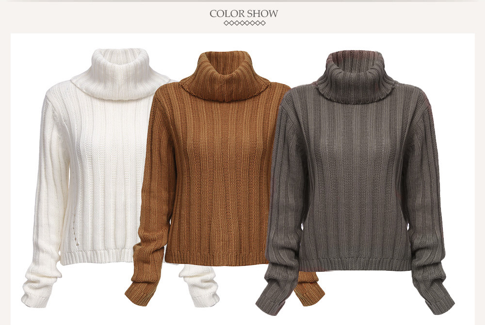 Fashionable Turtleneck Long Sleeve Knitted Pure Color Women Sweater