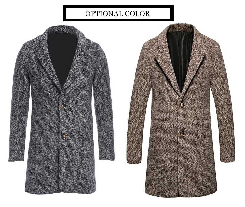 Casual Turn Down Collar Long Woolen Cloth Coat for Men