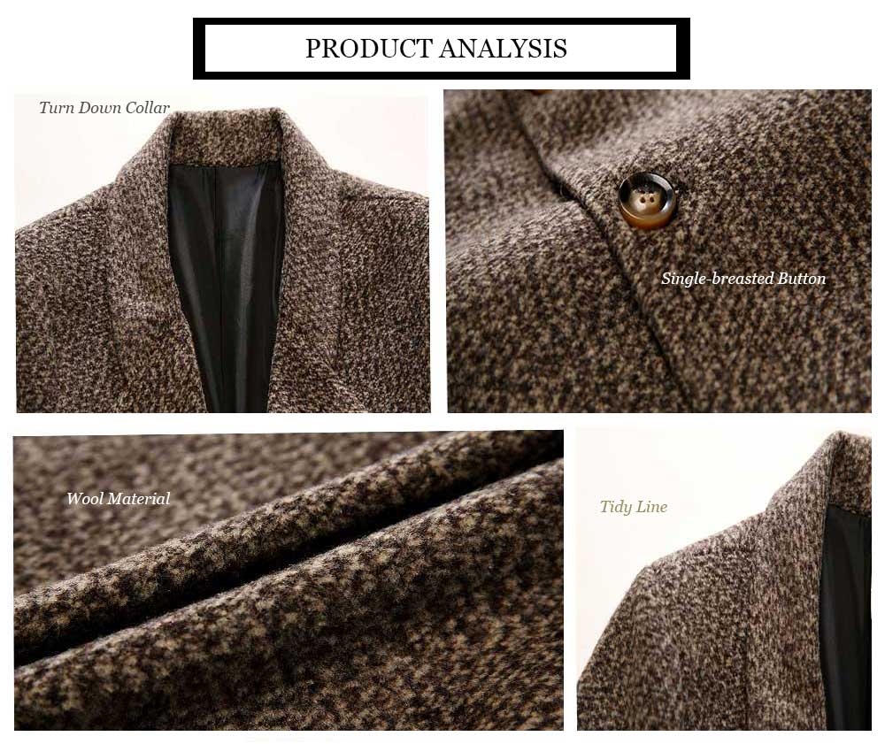 Casual Turn Down Collar Long Woolen Cloth Coat for Men