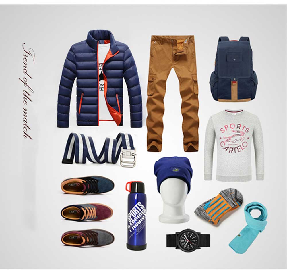 Casual Slim Fit Pure Color Stand Collar Warm Coat for Men