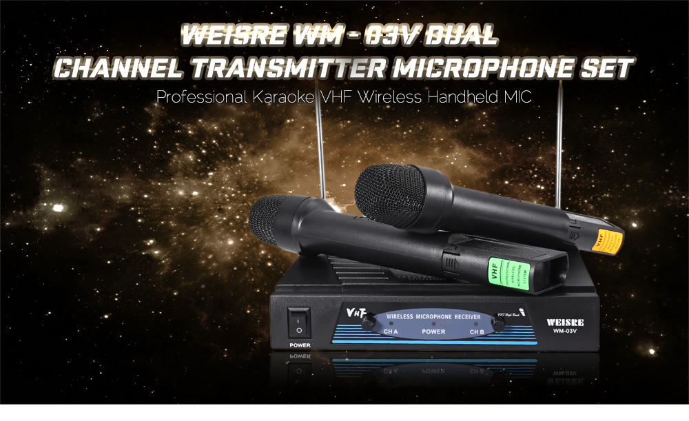 WEISRE WM - 03V Professional 220 - 270MHz VHF Wireless Handheld Dual Channel Transmitter Mic Set