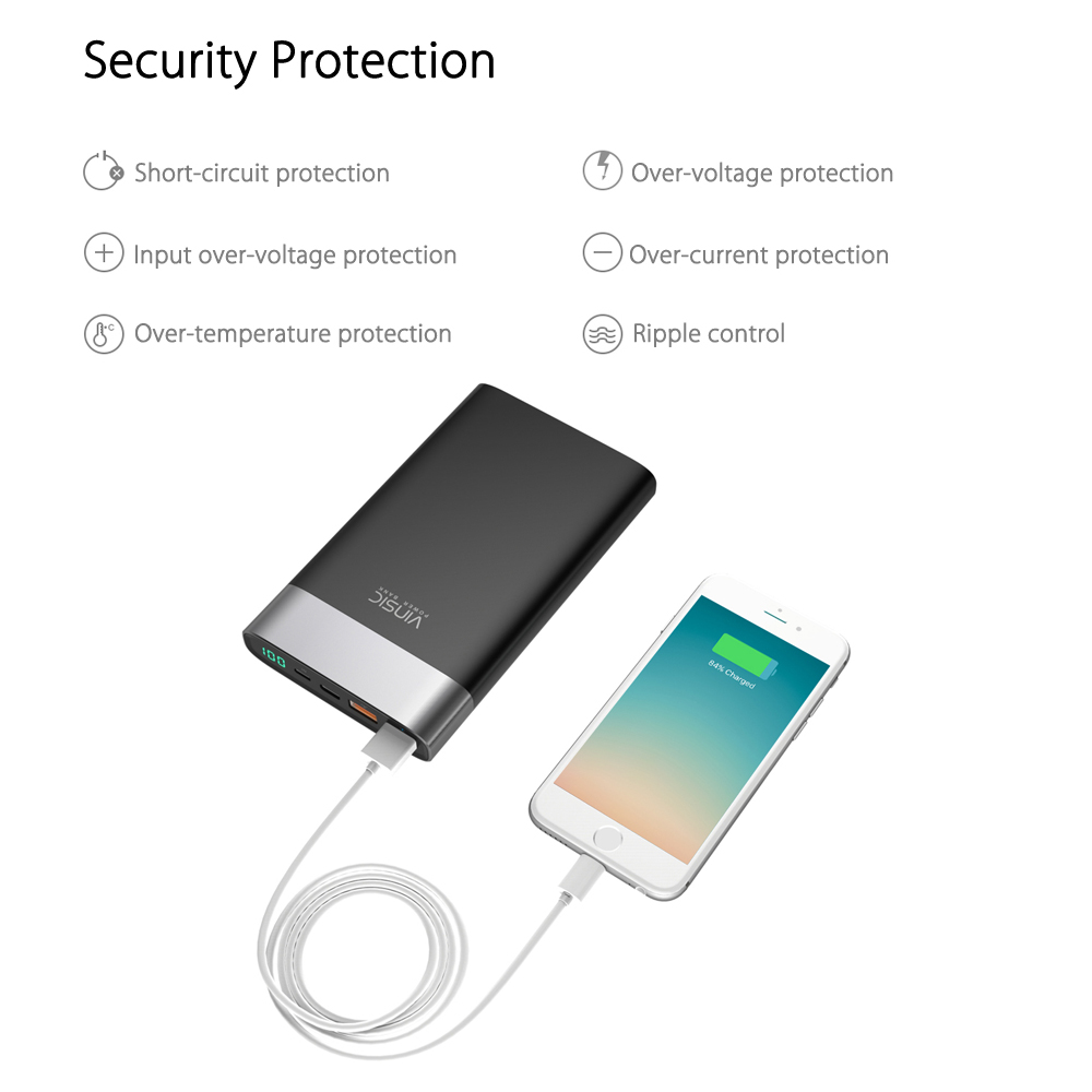 VINSIC VSPB303 QC 3.0 20000mAh Power Bank Type-C Micro USB Dual Input / Output VINSIC VSPB303 QC 3.0 20000mAh Power Bank Type-C Micro USB Dual Input / Output