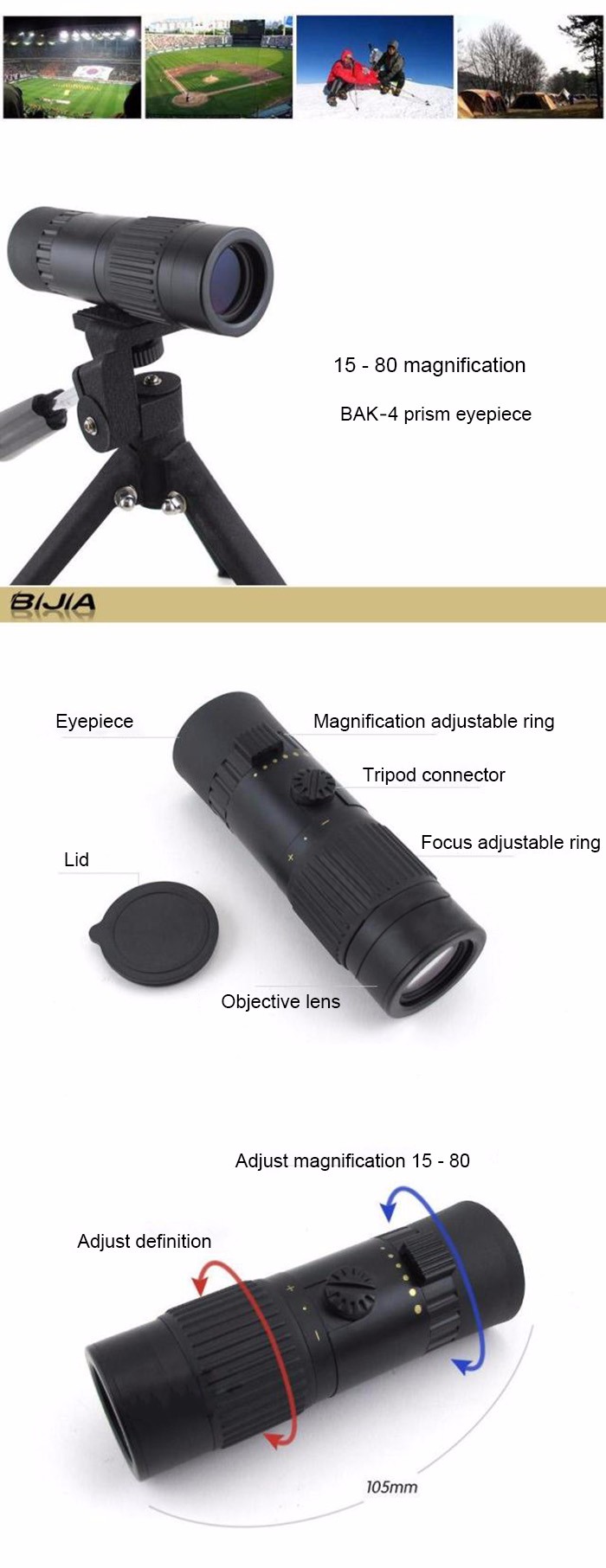 BIJIA Portable 15 - 80X BAK - 4 Prism Monocular with Night Vision BIJIA Portable 15 - 80X BAK - 4 Prism Monocular with Night Vision