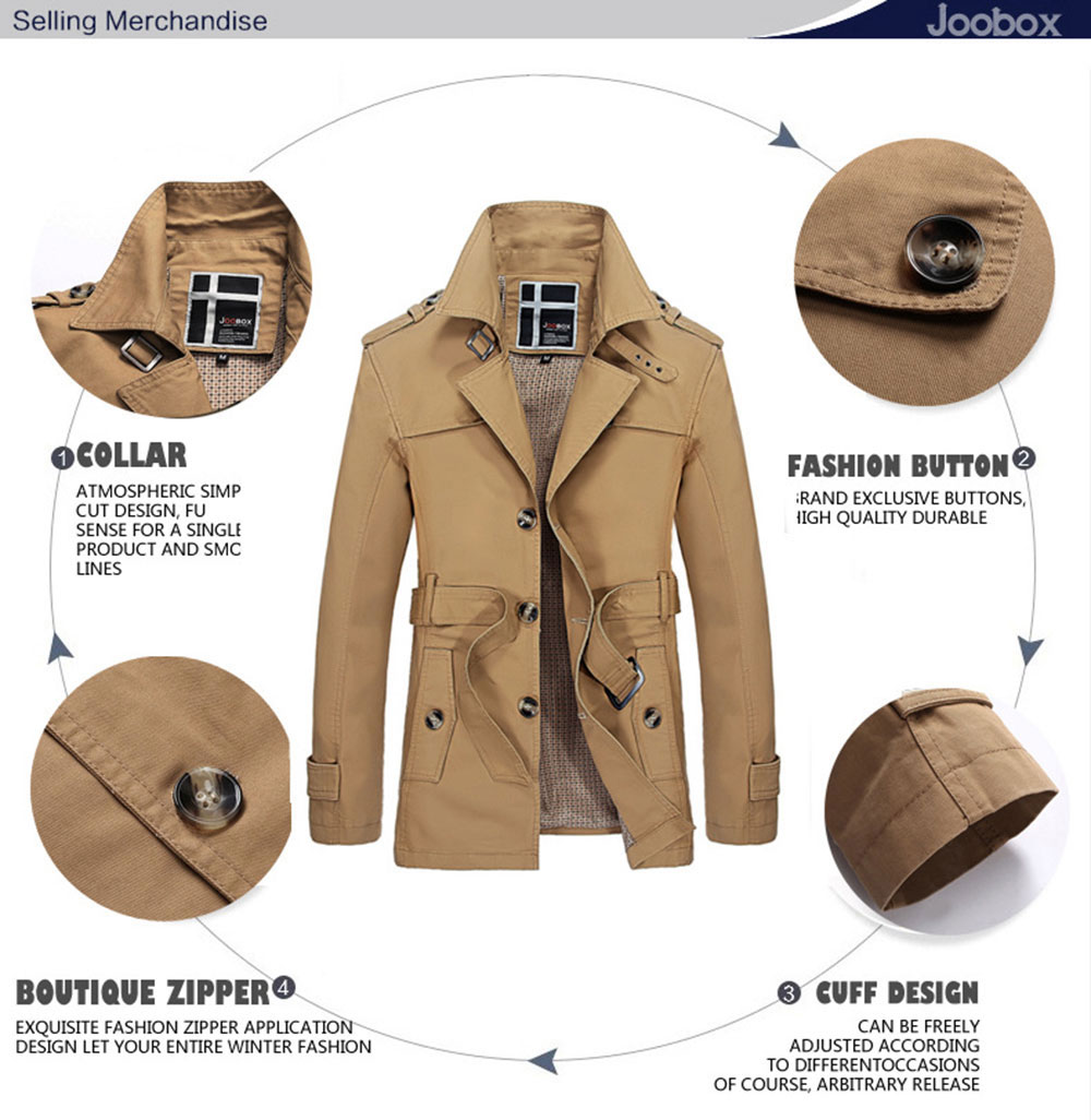 JOOBOX Casual Turn Down Collar Belt Design Coat for Men