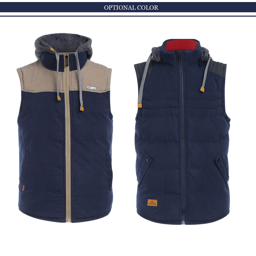 JOOBOX Fashionable Color Block Design Zipper Detachable Hat Sleeveless Vest for Men JOOBOX Fashionable Color Block Design Zipper Detachable Hat Sleeveless Vest for Men